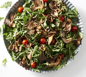 Mushroom, cherry tomato and arugula salad.