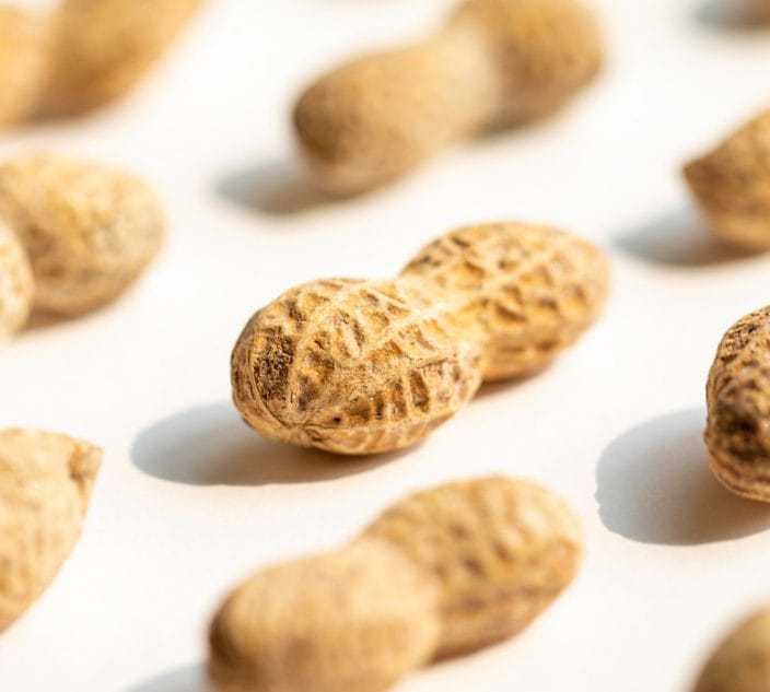 Peanuts in their shells on a white background