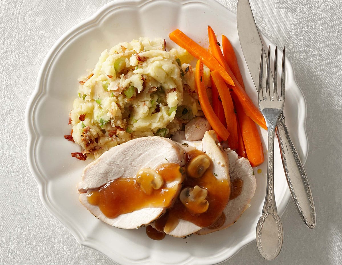 Turkey Breast Roast with Pancetta-Infused Mashed Potatoes